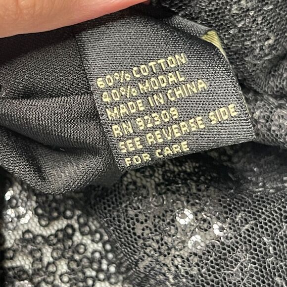 DG2 Diane Gilman Top 1X Black Sequin Cotton Modal Party Formal Asymmetric V-neck - Picture 8 of 11